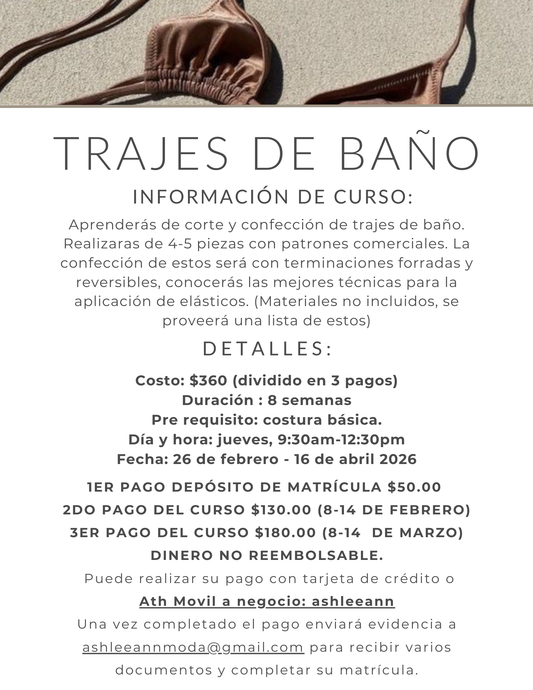 CONFECCIÓN DE TRAJES DE BAÑO: JUEVES AM