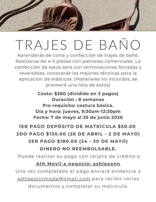 CONFECCIÓN DE TRAJES DE BAÑO JUEVES AM PRESENCIAL