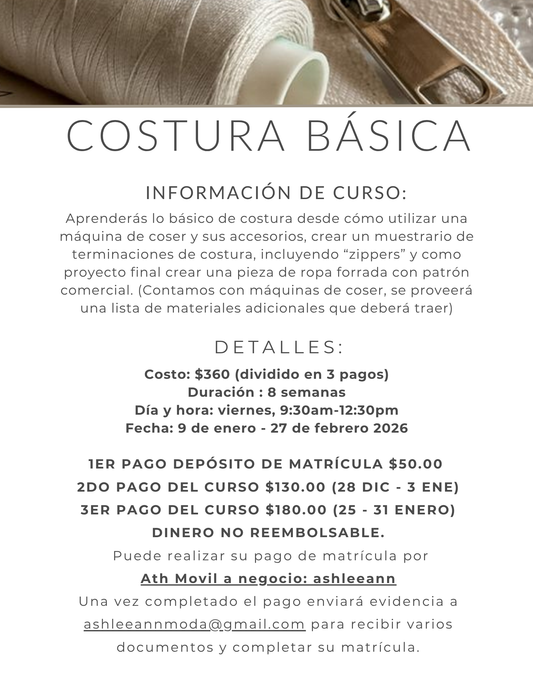 COSTURA BÁSICA: VIERNES AM