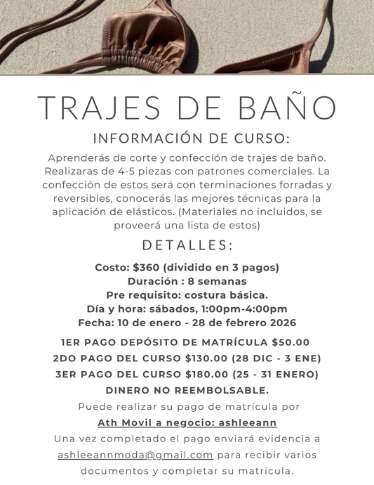 CONFECCIÓN DE TRAJES DE BAÑO: SÁBADOS PM