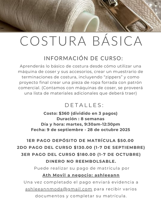 MATRÍCULA COSTURA BÁSICA: MARTES AM PRESENCIAL