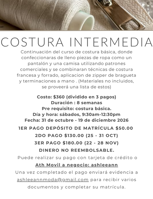 COSTURA INTERMEDIA SABADOS AM