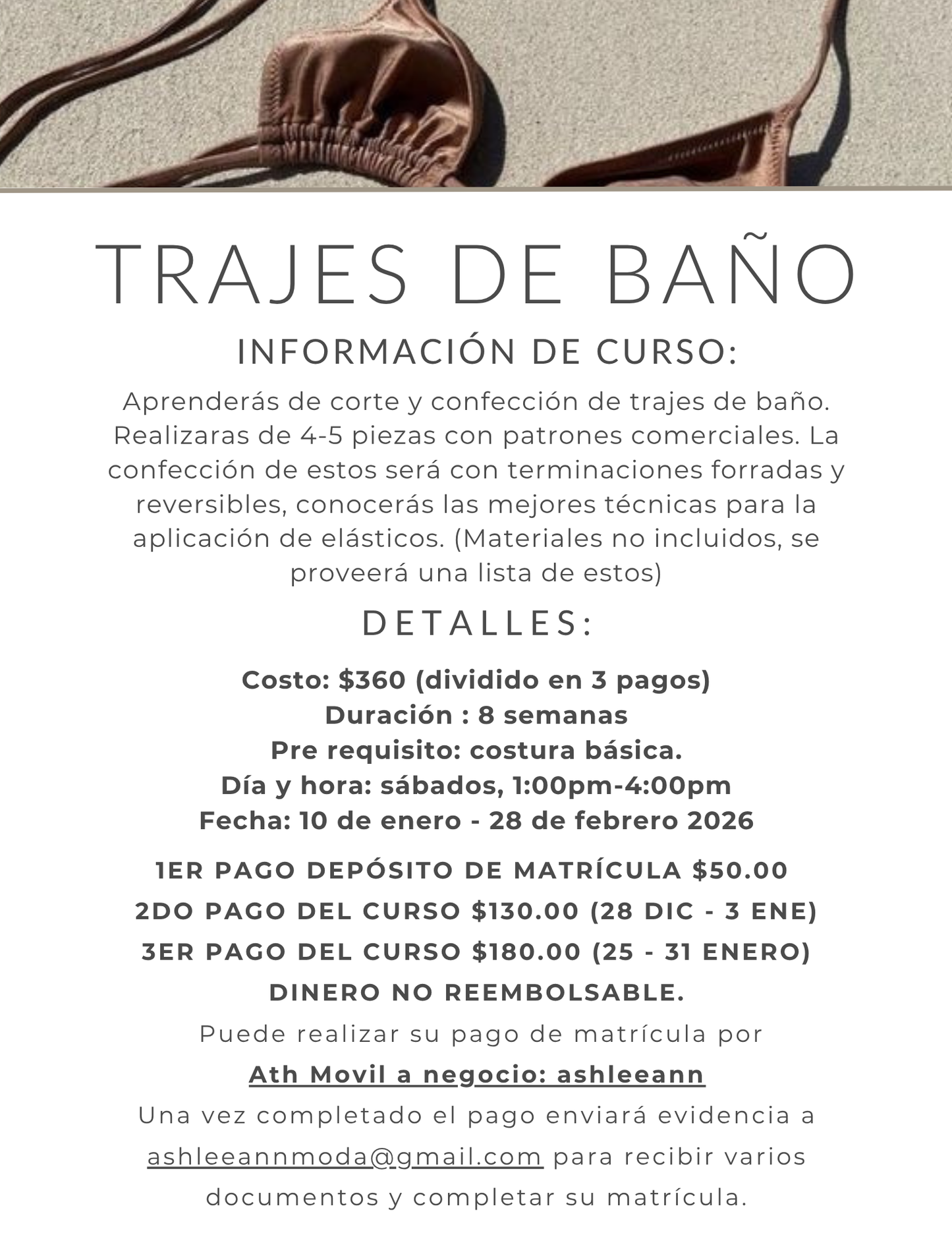 CONFECCIÓN DE TRAJES DE BAÑO: SÁBADOS PM